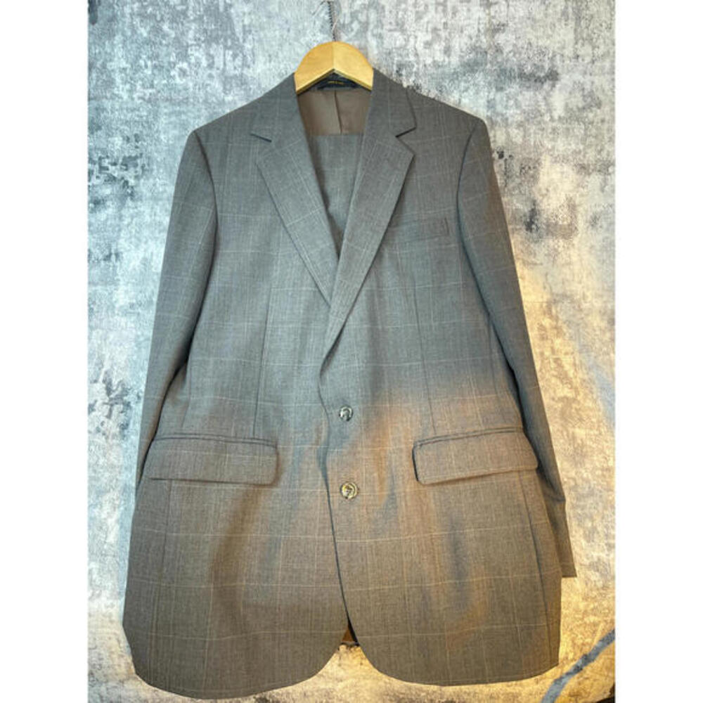 Haggar Imperial Men's‎ 40L Gray Windowpane Check 2-Piece Suit Jacket Pants 34x29